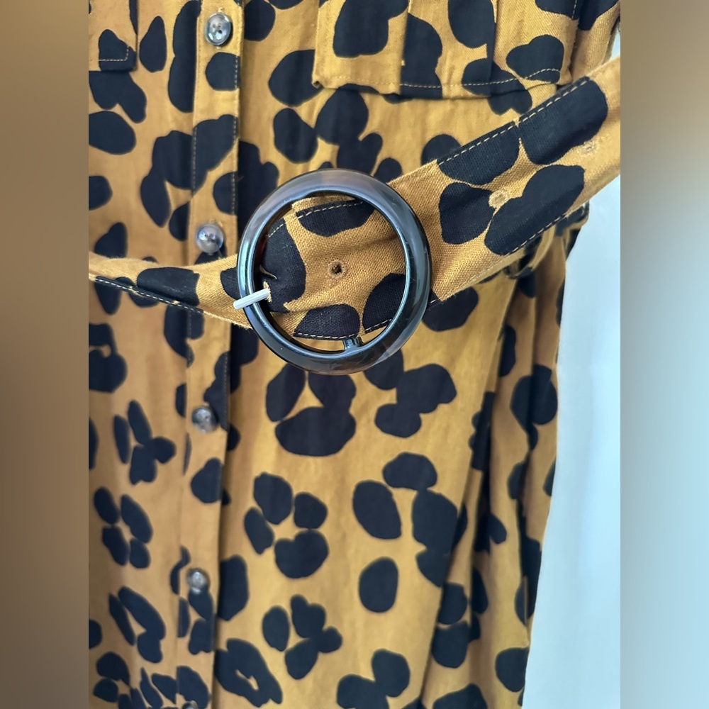 Who What Wear linen Mustard Brown Leopard Print Midi Dress - Picture 8 of 10